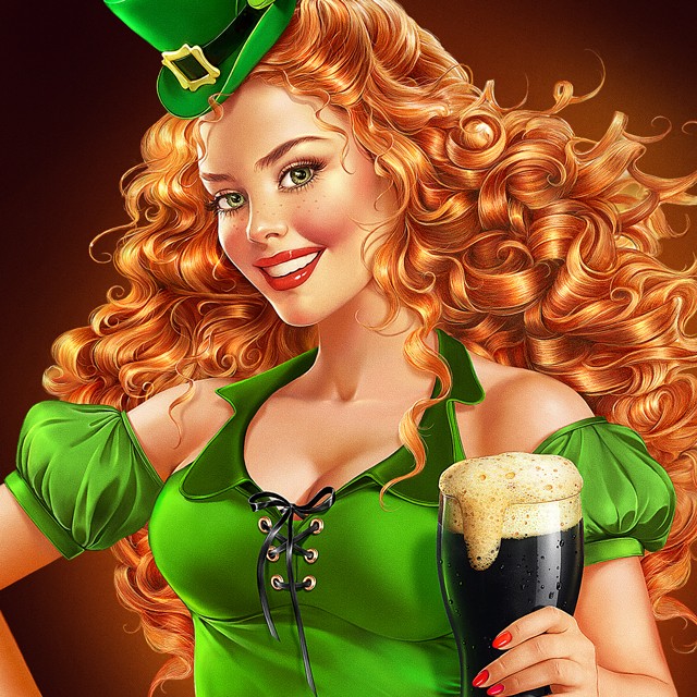 Pin-up girl with a beer. Illustration for beer label.