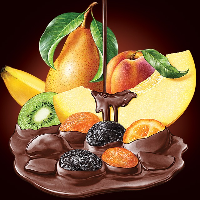Fruit in chocolate.
