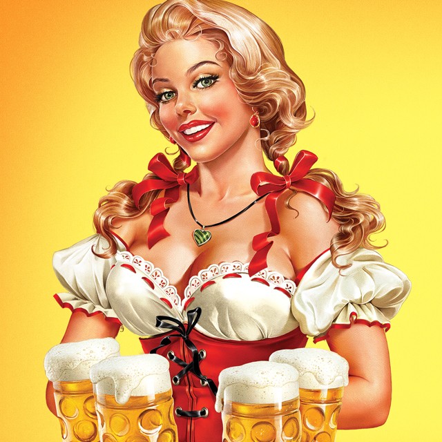 Girl with a beer. Illustration on a beer label.