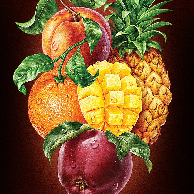 Mix of fruits. Illustration for packing juice.