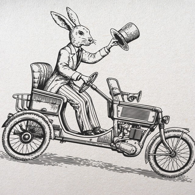 Rabbit by car.