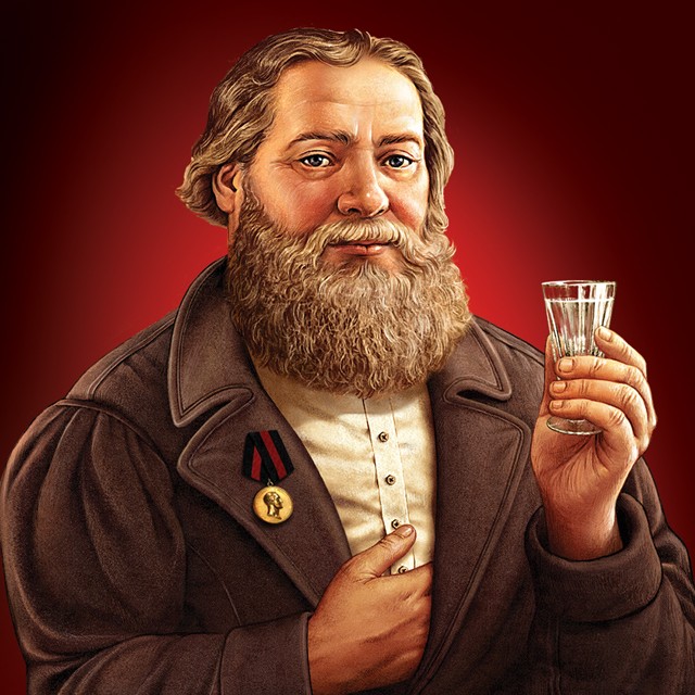 Merchant. Illustration on the label of vodka.