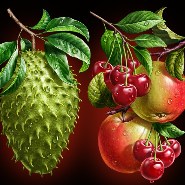 Annona, apple, cherry.