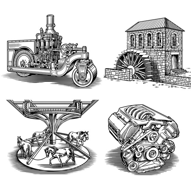Vector elements in the style of engraving.